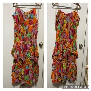 Anthropologie Farm RIO Maxi Dress Women’s XL Beads Ruffles Smocked Back Fruit